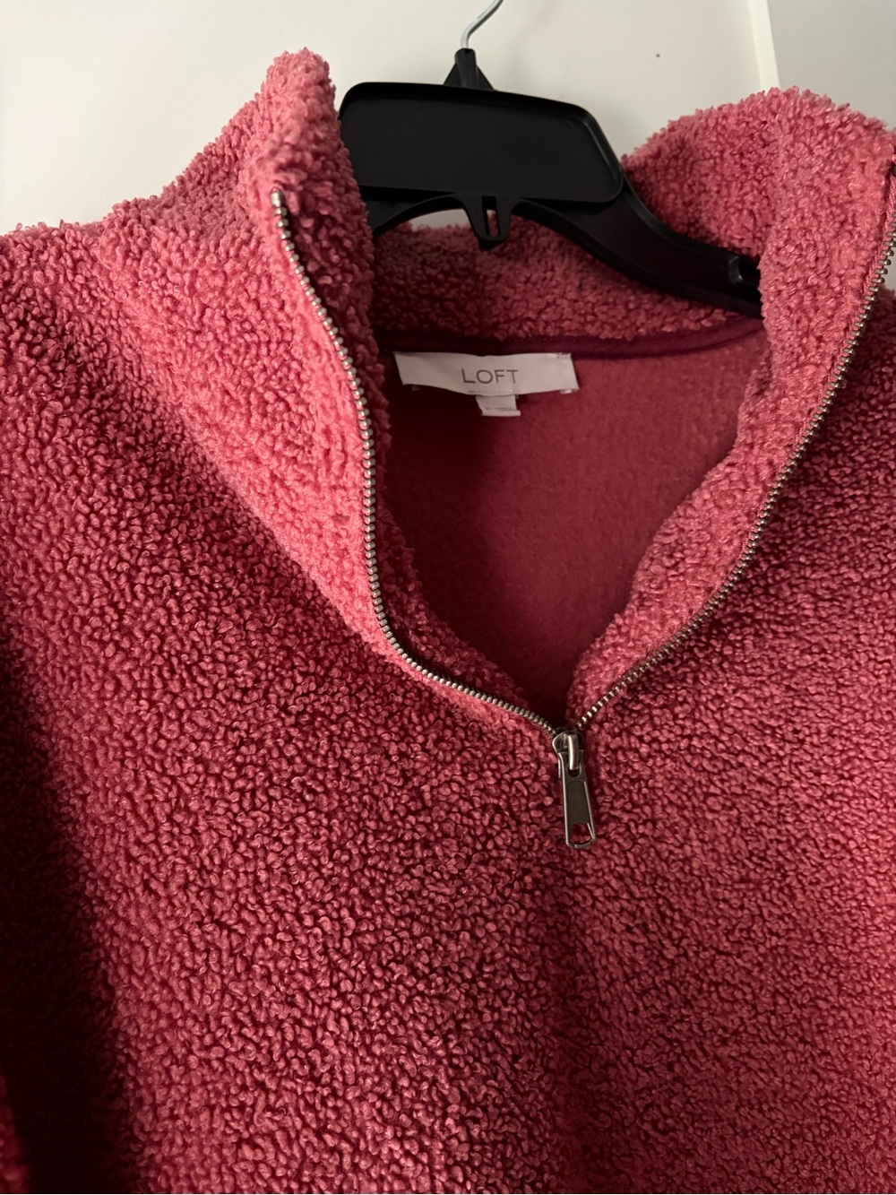 LOFT Rose-Pink Sherpa Quarter-Zip Teddy Pullover